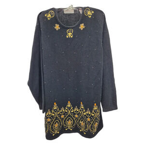 Vintage Amanda Smith II 90s Gold Beaded Embroidered Pullover Dressy‎ Sweater